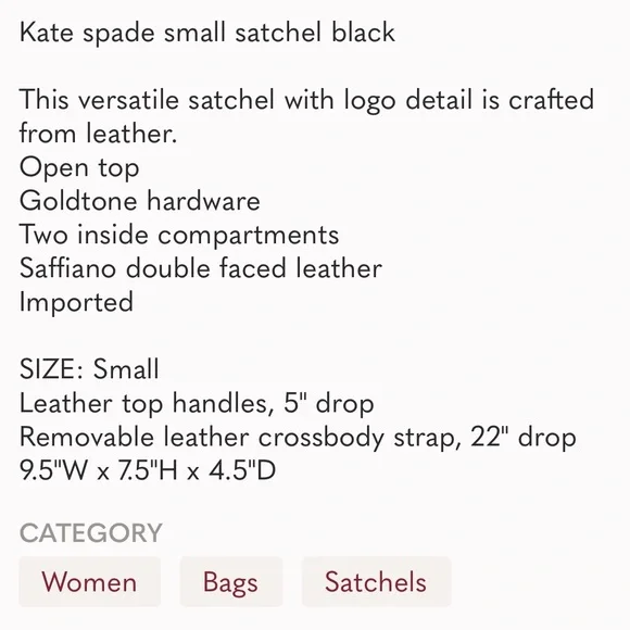 Kate Spade Small Eva Leather Satchel Crossbody Black Bag - Picture 10 of 10